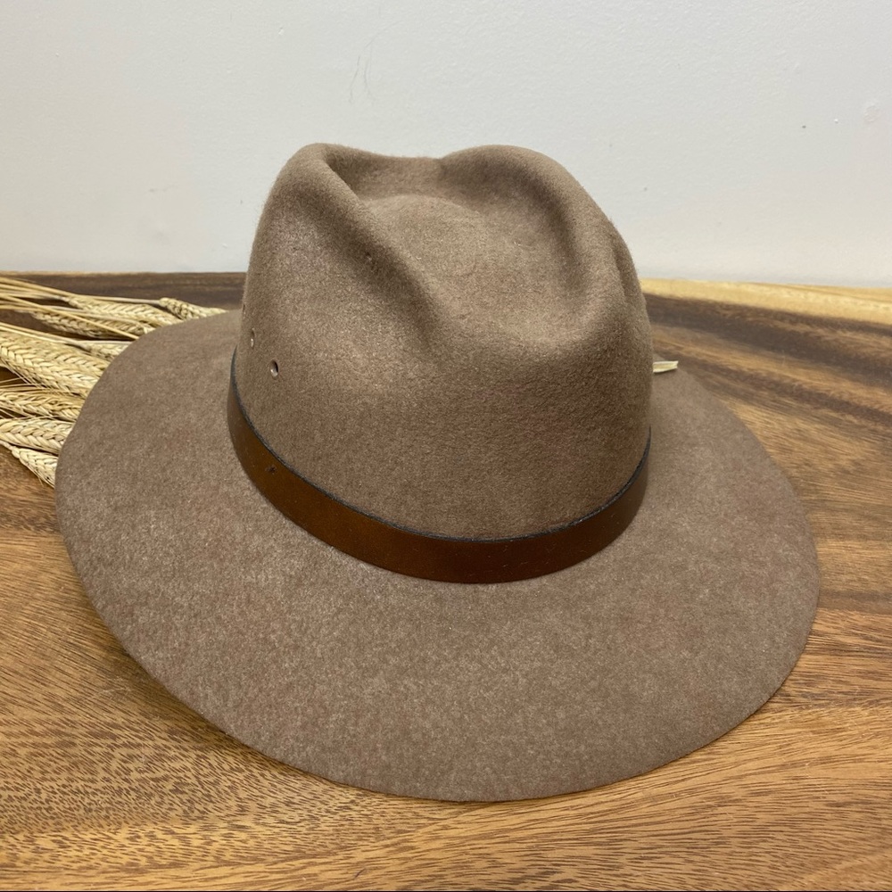 Vintage Wool Tan Rancher Hat Brown Leather